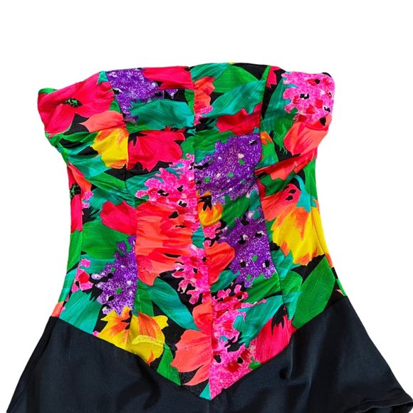 Vintage Catilina Floral Strapless One Piece Swimsuit USA - Picture 2 of 10